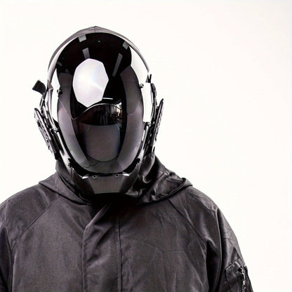 Mechanical Cyberpunk Mask Black, Futuristic Sci-Fi Half Face Costume Prop for Halloween Cosplay, Rave Bar Club Party