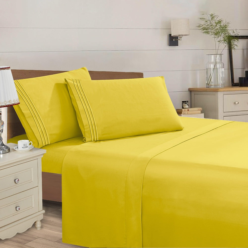Microfiber Bed Sheet Set 4-Piece Deep Pocket Cooling Sheets Twin Full Queen King Cal King Split King