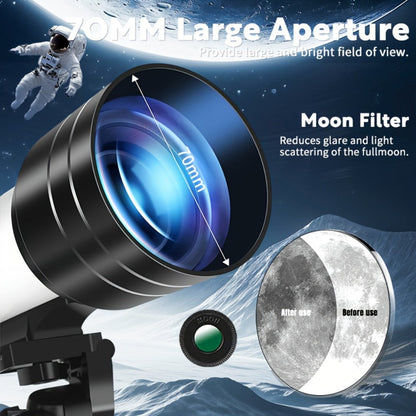 150X Astronomical Telescope 70mm Aperture with Tripod Phone Adapter Wireless Remote Control High Magnification Portable Refractor Telescope