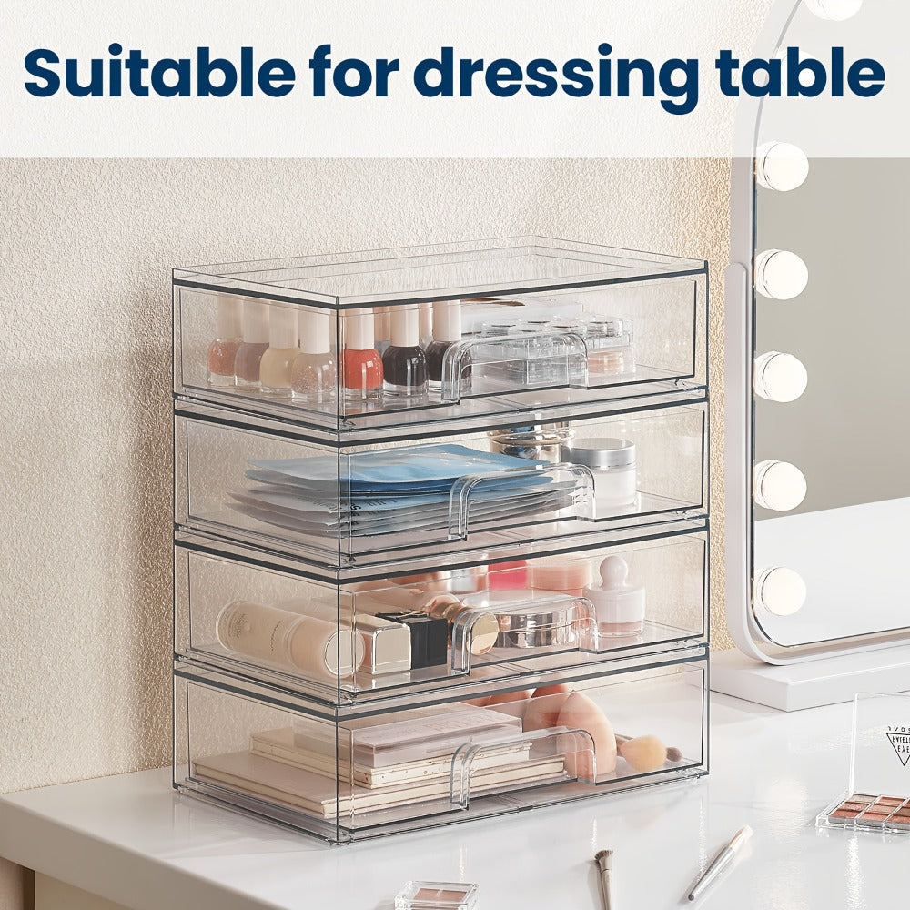 Clear Stackable Desk Drawer Organizer Trays in 2- or 4-Pack Wide Configurations, Approx. 30.7 x 19 x 8.8 cm