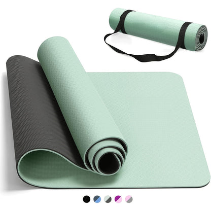 TPE Yoga Mat Non-Slip 72 x 24 Inch – Eco-Friendly Exercise Mat with Carrying Strap for Women & Men, Extra Thick Cushioning for Yoga