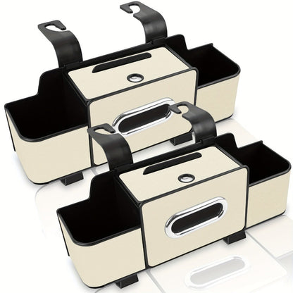Compact Headrest-Hanging Car Organizer with Two Cup Pockets, Tissue Opening, Hooks and Five Pack Options