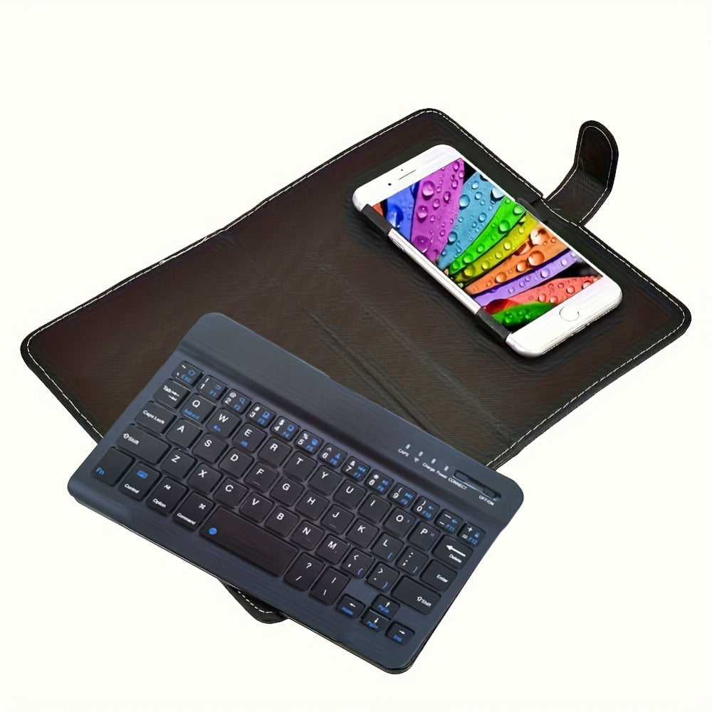 Foldable Bluetooth Keyboard Full Size Wireless Portable with PU Leather, Compact Folding Design for iPhone iPad Android Tablets Laptops