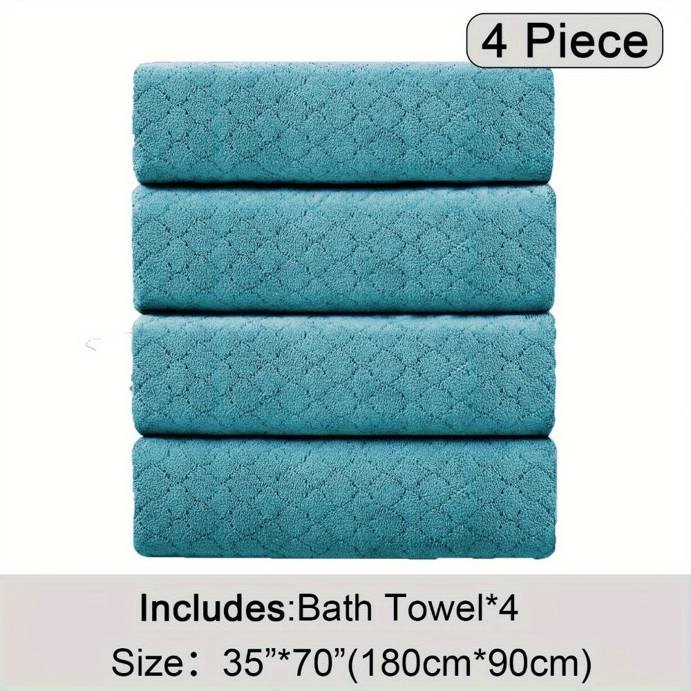 Bath Towels Set 4 Piece Diamond-Pattern Microfiber Towels in 10 Solid Color Options for Home and Guest Use