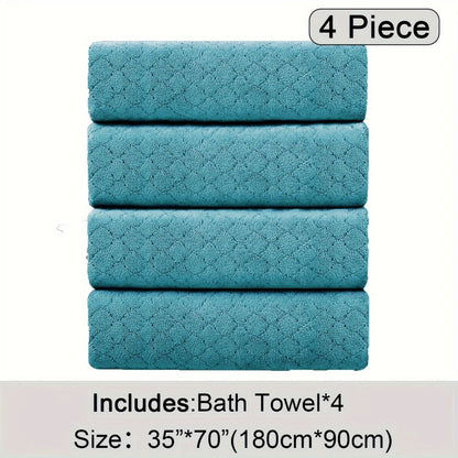 Bath Towels Set 4 Piece Diamond-Pattern Microfiber Towels in 10 Solid Color Options for Home and Guest Use