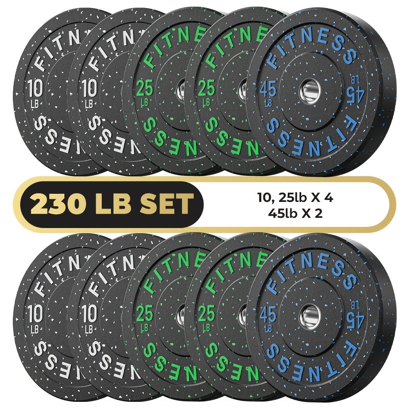 Bumper Plates Colored Rubber Weight Plates – 2-Inch Olympic Barbell Plates for Weightlifting & Strength Training