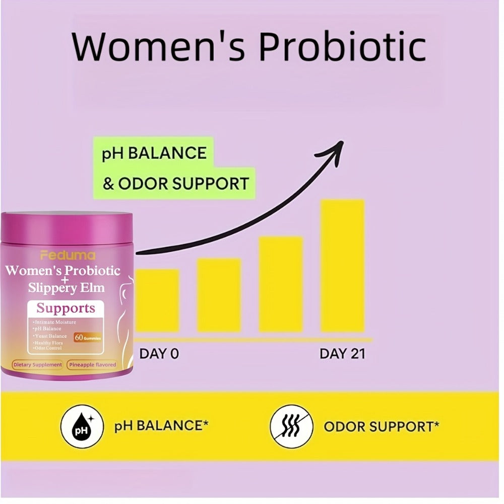 Women's Probiotic Gummies for Vaginal Health & Intimate Balance, 60 Count Pineapple Flavor, Supports Healthy Flora