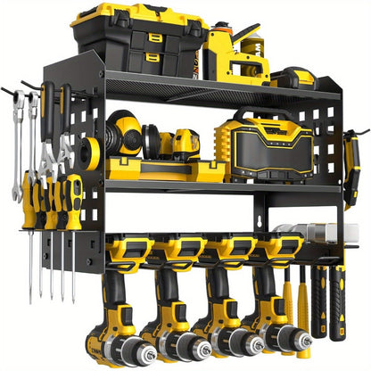 Power Drill Holder Wall Mount, Tool Storage Rack with 3/4 Layer Floating Shelf, Cordless Drill Organizer