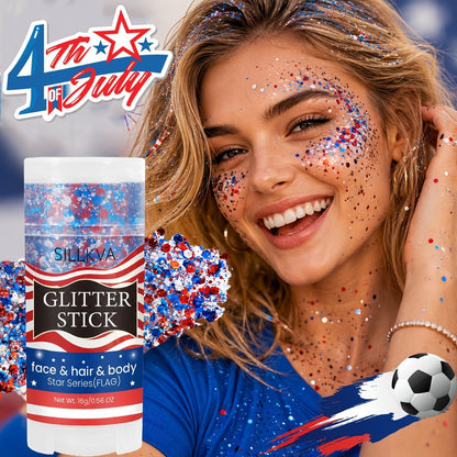 Glitter Makeup Stick Red & Blue Multi-Use Glitter Gel for Face Hair & Body – Patriotic American Flag Theme for July 4th Independence Day