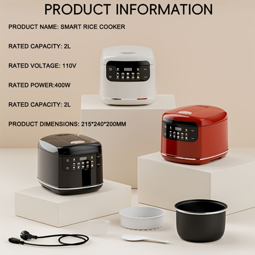 Rice Cooker 2L 4 Cups 10-in-1 Mini Multifunctional Compact Electric Rice Cooker for Rice for Home Cooking, Dining and Outdoor Meals