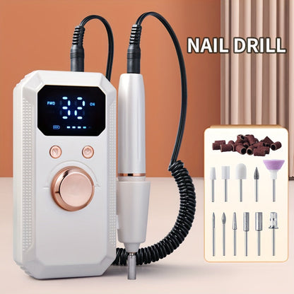 Electric Nail Drill Rechargeable Kit with Display, 11 Grinding Heads, 20 Sanding Rings and Three Colors