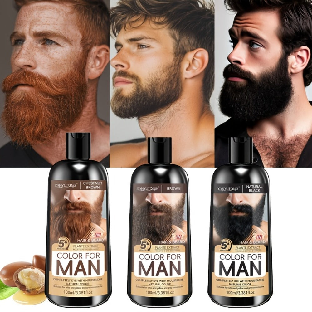 Hair Dye Shampoo, YANYUTONG Men's Beard and Hair Bottle in Black, Brown or Chestnut Brown Options