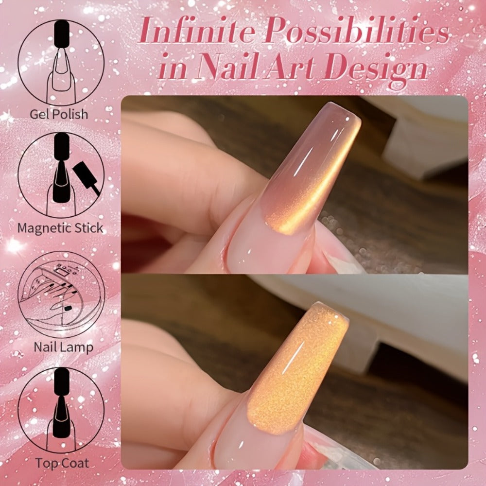 Gel Nail Polish BORN PRETTY MY45 Nude-Gold Magnetic Cat-Eye in 10ml with UV/LED Soak-Off Formula