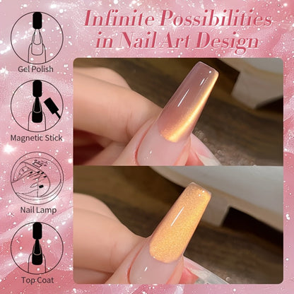 Gel Nail Polish BORN PRETTY MY45 Nude-Gold Magnetic Cat-Eye in 10ml with UV/LED Soak-Off Formula