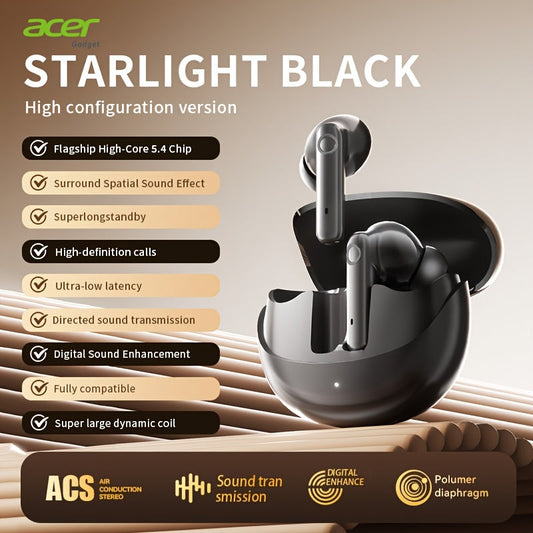 Wireless Earbuds Acer Bluetooth 5.4 TWS Stereo with Charging Case and Black, White or Beige Color Choices