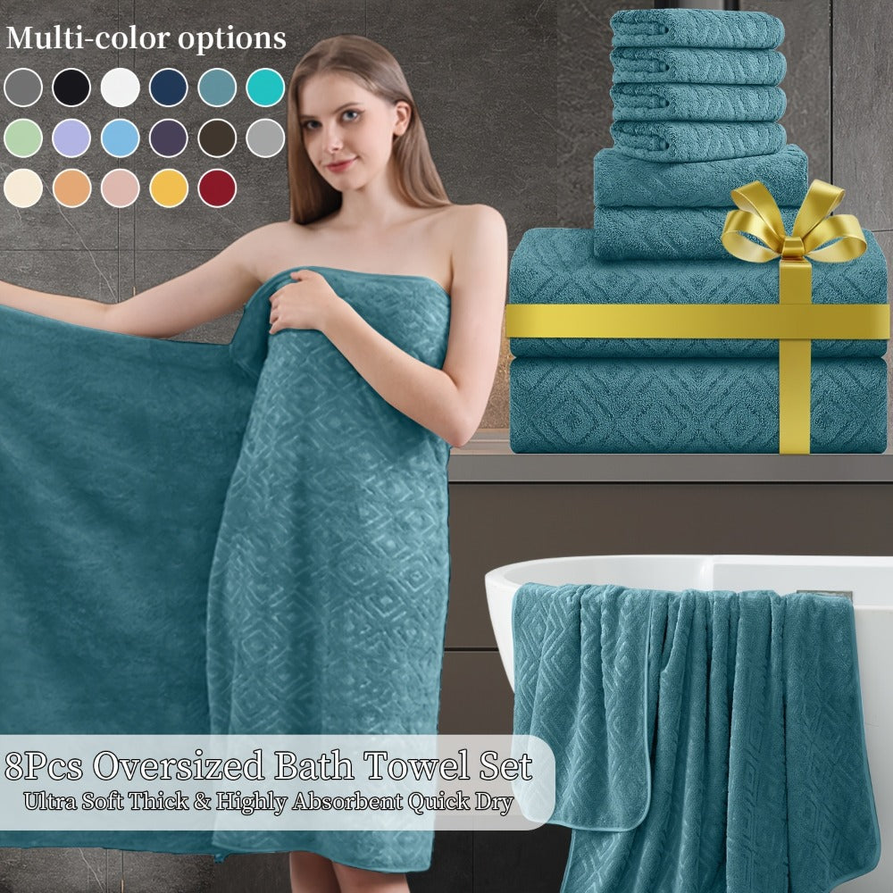 Bath Hand Towels, Towel Set 8 Piece 700GSM with 2 Bath Towels, 2 Hand Towels and 4 Washcloths in 16 Colors for Home and Guest Use