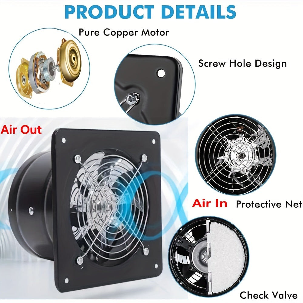 Exhaust Fan 8 Inch Wall Mount Ventilation Fan, 40W Pure Copper Motor, Backdraft Damper, Metal Fume Extractor with Switch for Kitchen