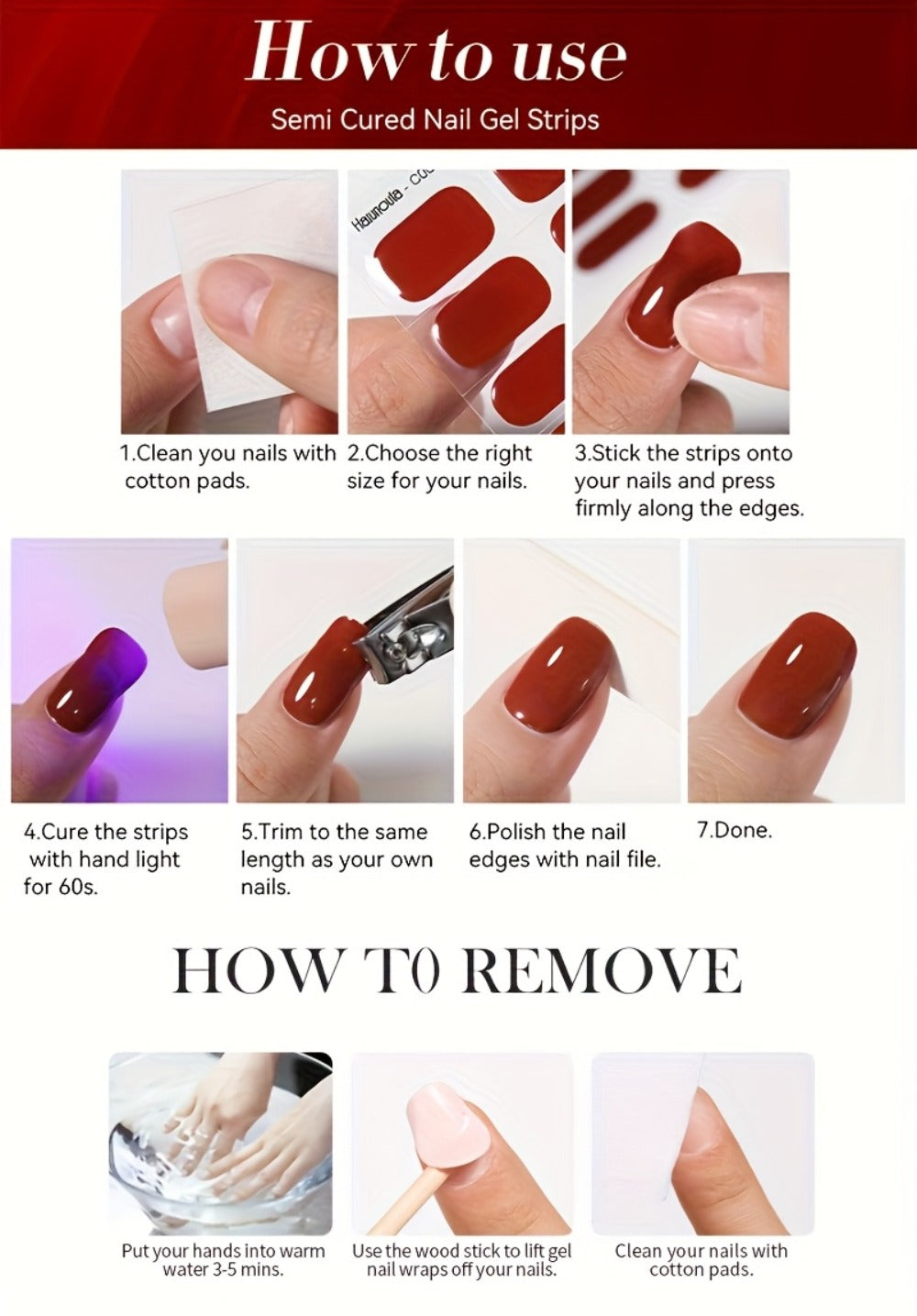 Semi Cured Gel Nail Strips Kit with Handheld LED Nail Lamp, 20 Real Gel Nail Stickers Wraps for DIY Nail Art