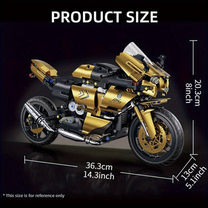 1000PCS Motorcycle Building Blocks 1:10 Scale DIY Black & Gold Motorbike Model Kit – Adult Collector Display Ornament