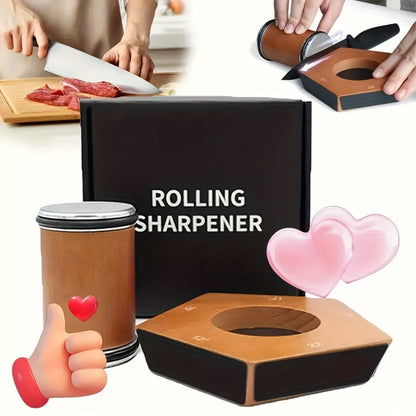 Rolling Knife Sharpener with Two-Angle or Five-Sided Magnetic Base Options in Wood Finish Design