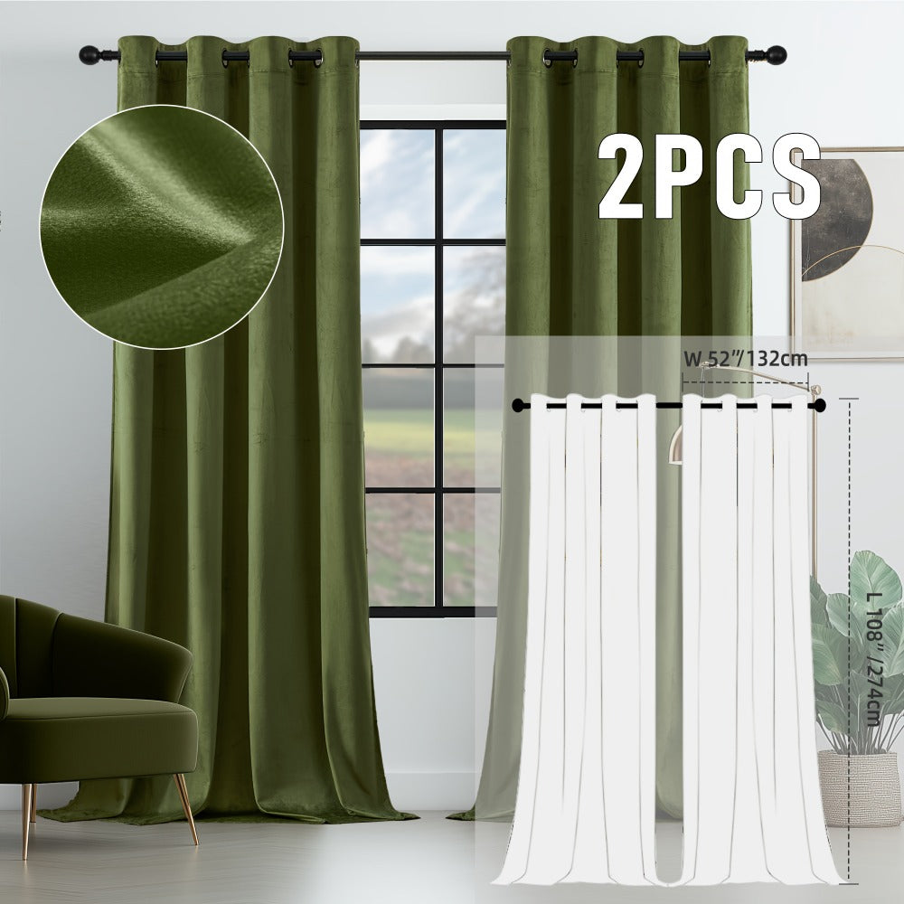 Velvet Room Darkening Curtains 2 Panels, Grommet Top Thermal Insulated Soundproof Blackout Curtains for Living Room Bedroom