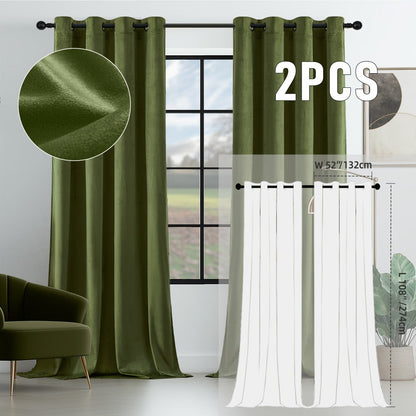 Velvet Room Darkening Curtains 2 Panels, Grommet Top Thermal Insulated Soundproof Blackout Curtains for Living Room Bedroom