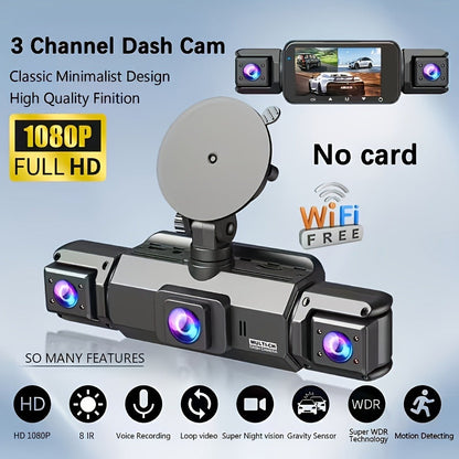 1080P-Labeled Dash Camera with Three- or Four-Lens Options, Screen, G-Sensor and WiFi/32GB Bundle