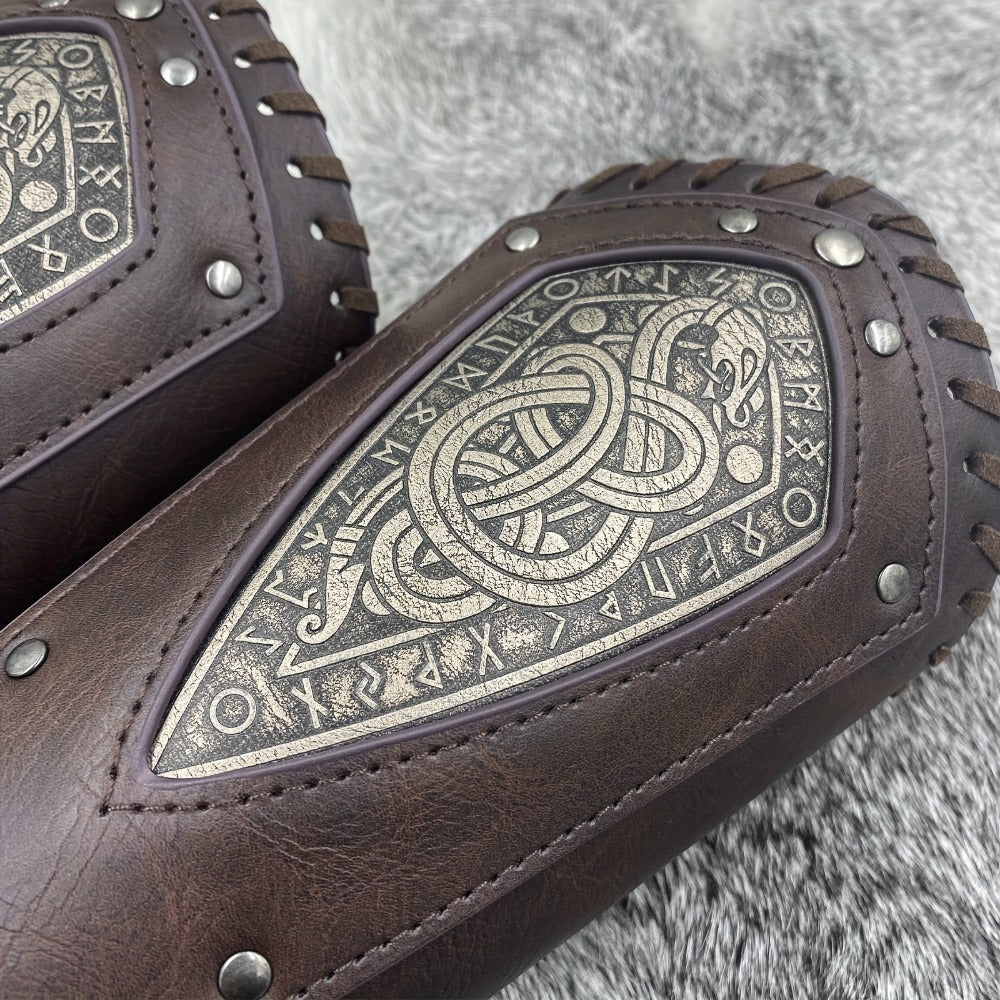 Viking Snake Wrist Guards 2-Pack Medieval Norse Leather Bracers, Nordic Retro Cosplay Props for Halloween LARP Renaissance Faire Costume