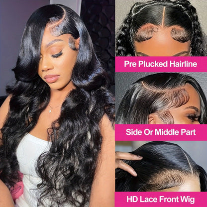 Body Wave Lace Front Wig 13x4 HD Transparent Lace 30 Inch Human Hair Glueless Bye Bye Knots Pre, for Home, Travel and Salon Hair Styling
