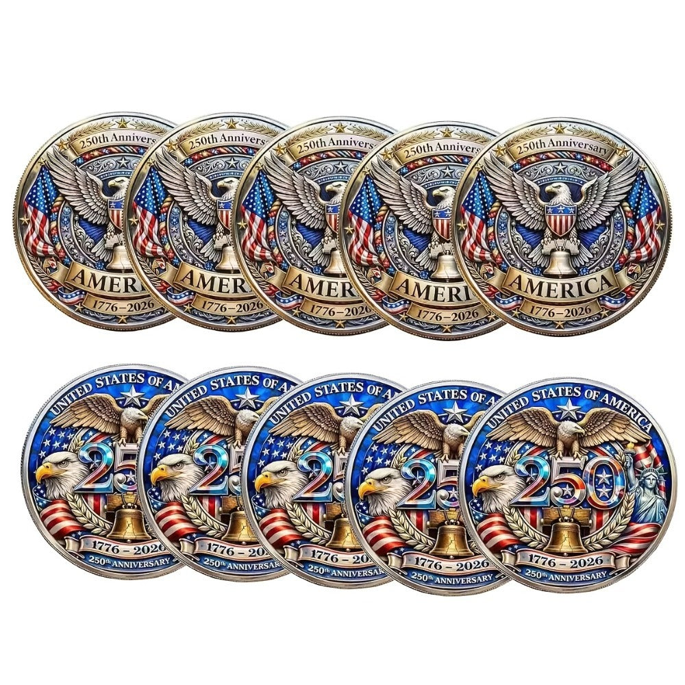 US 250th Anniversary Commemorative Coins 1776-2026 Set of 10 – America 250 Collectible Coins with Dual Historical Patterns