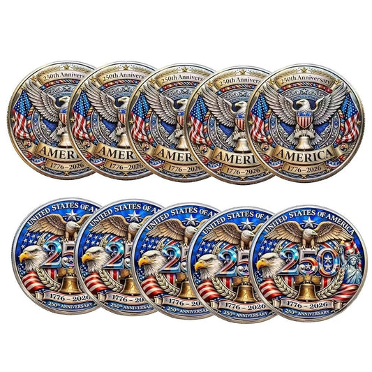 US 250th Anniversary Commemorative Coins 1776-2026 Set of 10 – America 250 Collectible Coins with Dual Historical Patterns