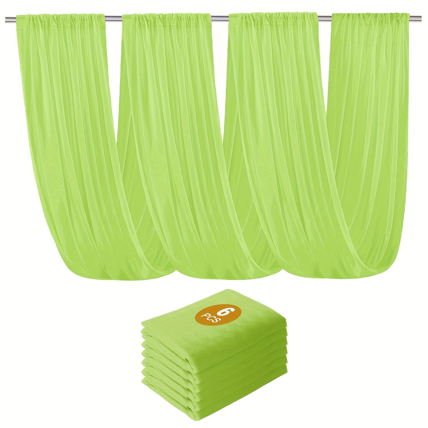 6-Pack Chiffon Ceiling Drapes for Wedding 63x118in – Sheer Polyester Backdrop Curtains with Rod Pockets for Wedding Arch, Party Stage