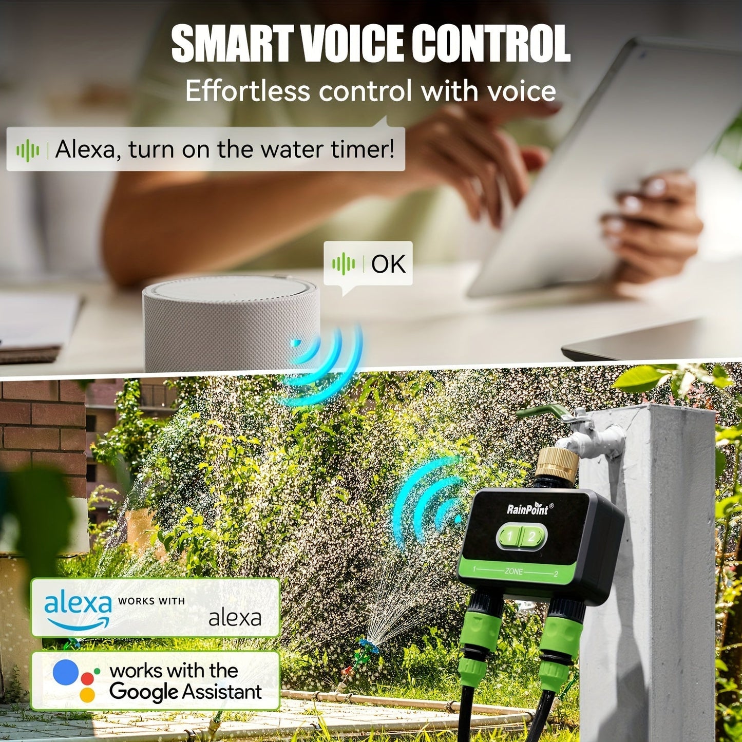 WiFi Sprinkler Timer 2 Zone Smart, App Control Garden Irrigation for Garden, Lawn and Yard Watering