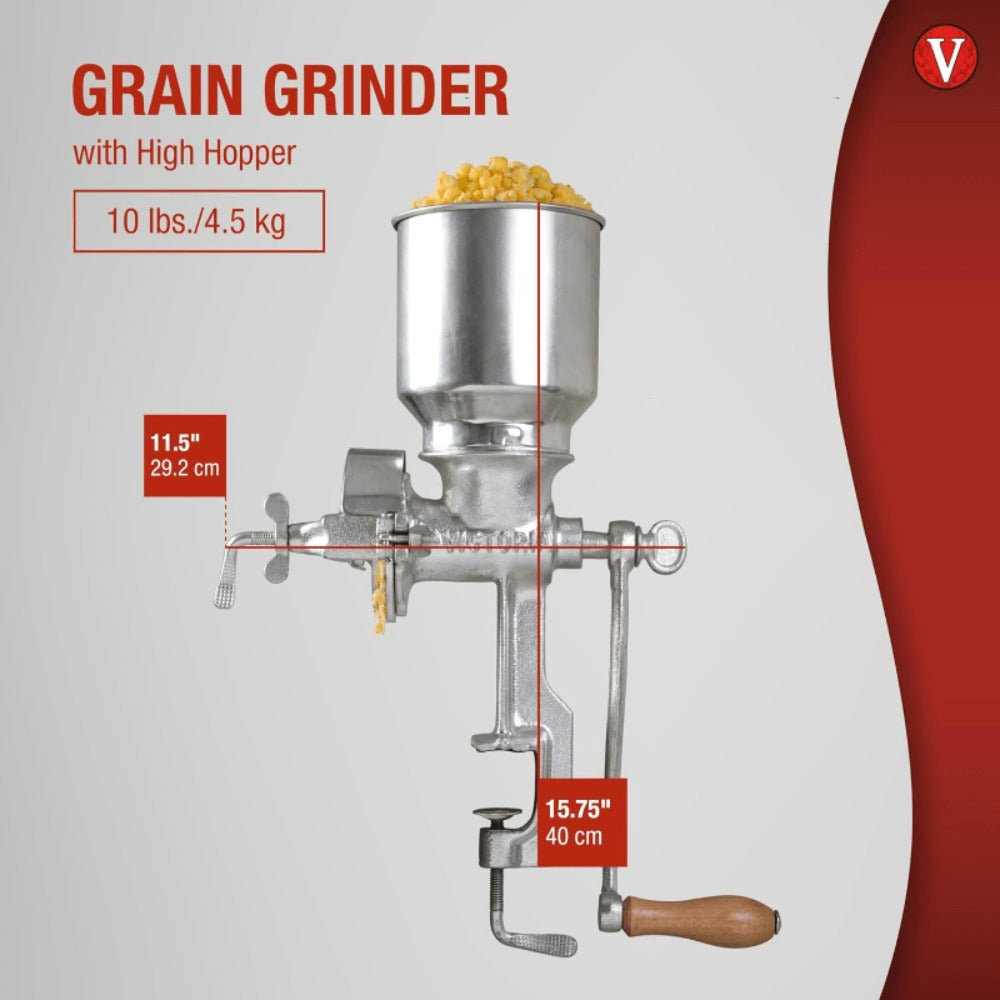 Manual Grain Grinder Mill – Cast Iron Hand Crank Grain Mill with High Hopper, Adjustable Coarse Fine Grinding