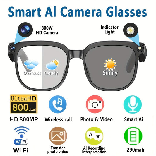 Smart Glasses 8MP Wide-Angle Camera Eyewear with 4K Recording, 4GB Storage and 163-Language Translation