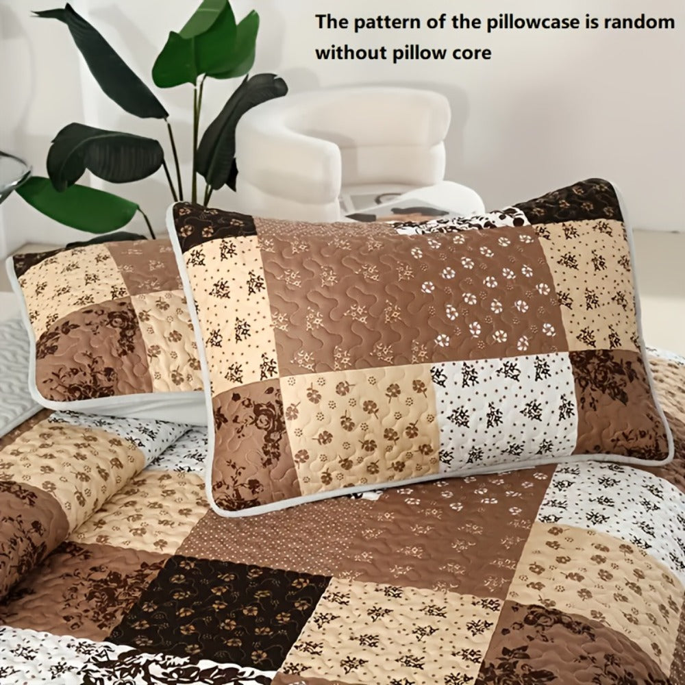 Patchwork Quilted Bedspread Set 3 Piece - 1 Quilt & 2 Pillow Shams All-Season Breathable 100% Polyester Bedding Set for Bedroom Dorm