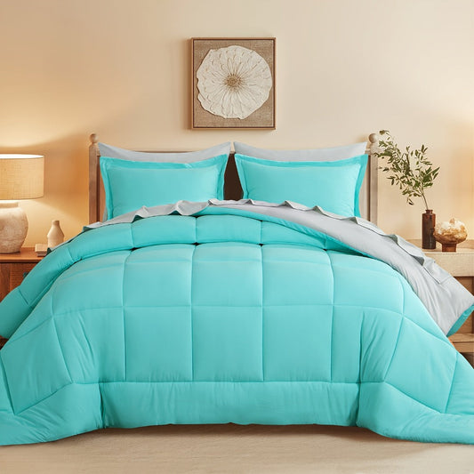 7 Piece Comforter Set Luxury Soft Fluffy Bedding All Season Bed in a Bag with Comforter Fitted Sheet Flat Sheet Pillowcases Hypoallergenic