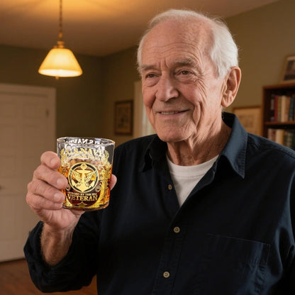 Engraved Veteran Tribute Whiskey Glass 10oz - US Navy Military Gift, Personalized Patriotic Whiskey Glasses for Dad