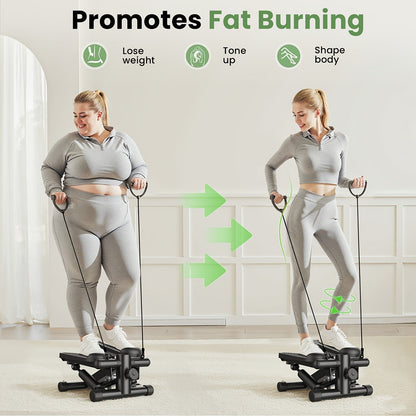 Fitness Equipment Compact Mini Stepper with Resistance Tubes Front Display and Orange Black Options