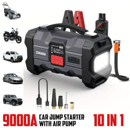 Jump Starter with Air Compressor 9000A Peak 10-in-1 150 PSI for All Gas 10L Diesel 12V USB USB-C Digital for Garden, Patio and Yard Use