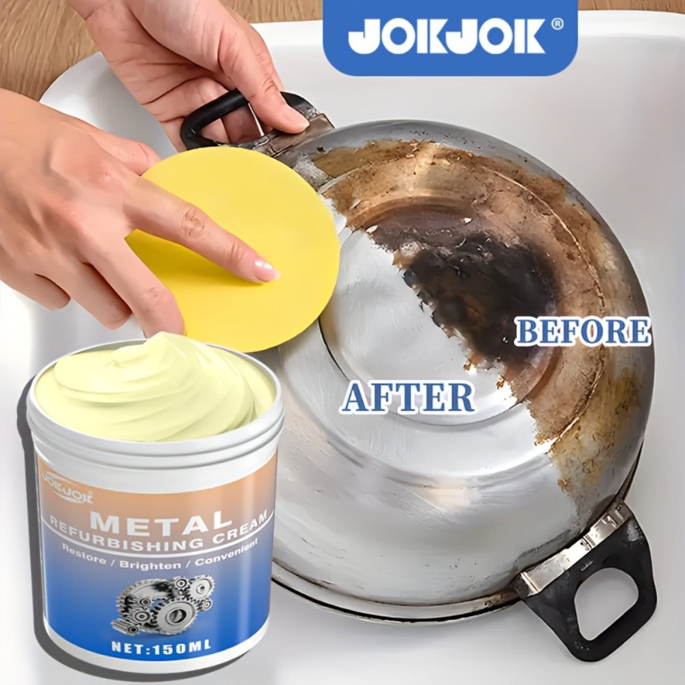 Metal Polishing Paste with Scrub Pad 5.07oz Multi-Purpose Chrome Polish Cream for Automotive for Home Cooking, Dining and Outdoor Meals