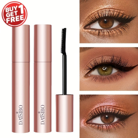 Black Mascara Two-Piece Set in Rose-Colored Tubes with Slim Precision Bristle Applicator Wands