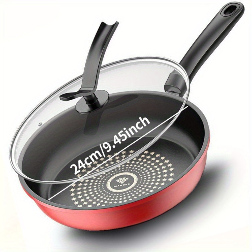 Cast Iron Frying Pan Non-Stick with Lid 9.45 Inch - Powder Coated Skillet Compatible with Induction Gas Electric Stove