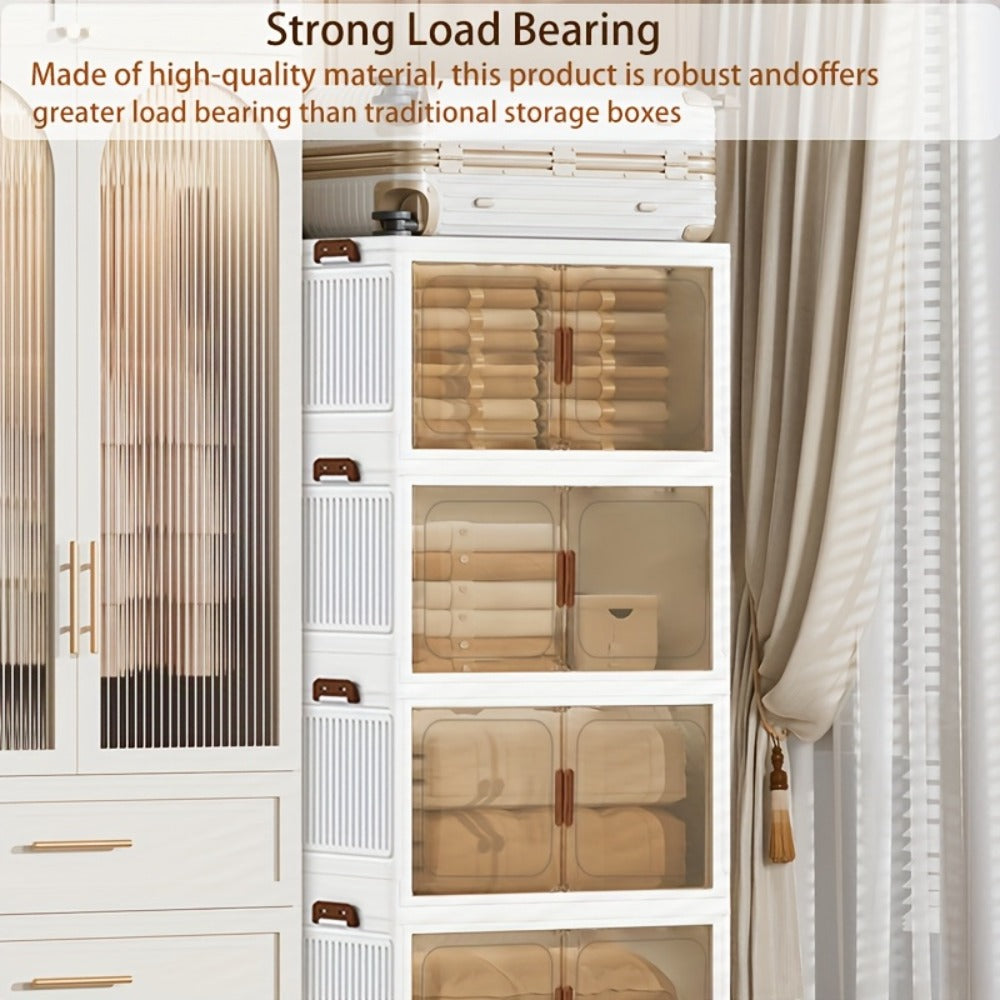 Folding Storage Cabinet 1-6 Tier Collapsible Stackable Organizer with Wheels and Lids – Extra Large Foldable Storage Locker for Closet