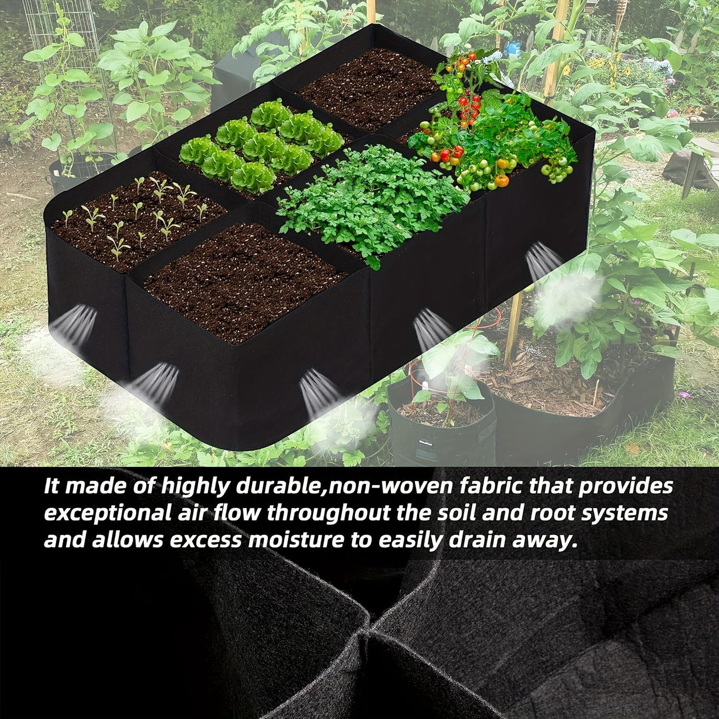 Raised Bed Grow Bag 128 Gallon 6 Grids 48x24x12 Inch | Breathable Fabric Planter for Vegetables Potatoes Flowers | Rectangle Garden Bed