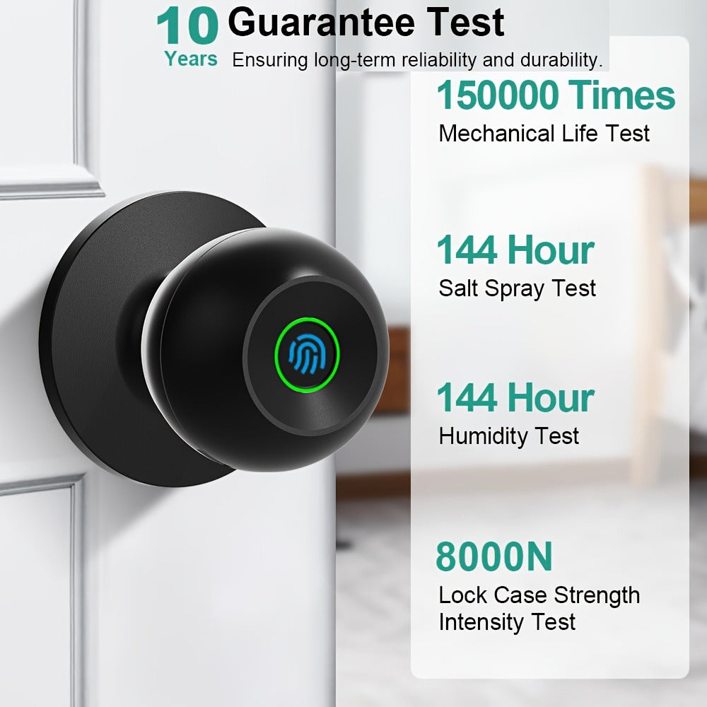 K10 Rechargeable Smart Door Knob with Fingerprint & App Control – 3-in-1 Keyless Entry, Entrance/Passage/Privacy Mode