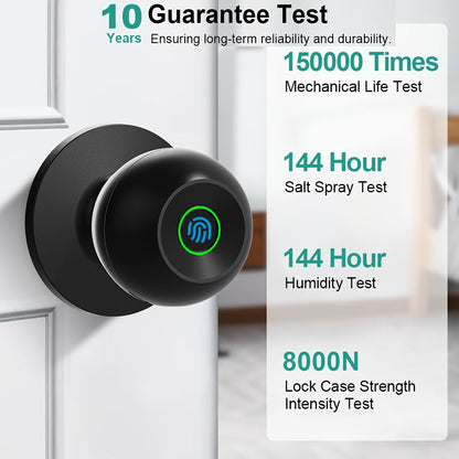 K10 Rechargeable Smart Door Knob with Fingerprint & App Control – 3-in-1 Keyless Entry, Entrance/Passage/Privacy Mode