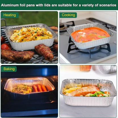 Aluminum Foil Pans 8x8 Inch 30 Pack with Lids Disposable Square Cake Pans, Baking Cooking Freezing & Meal Prep Containers