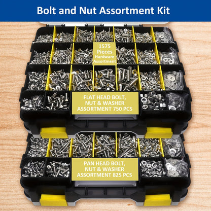 1575pcs 304 Stainless Steel Nuts and Bolts Assortment Kit for Entryways, Bedrooms and Living Spaces