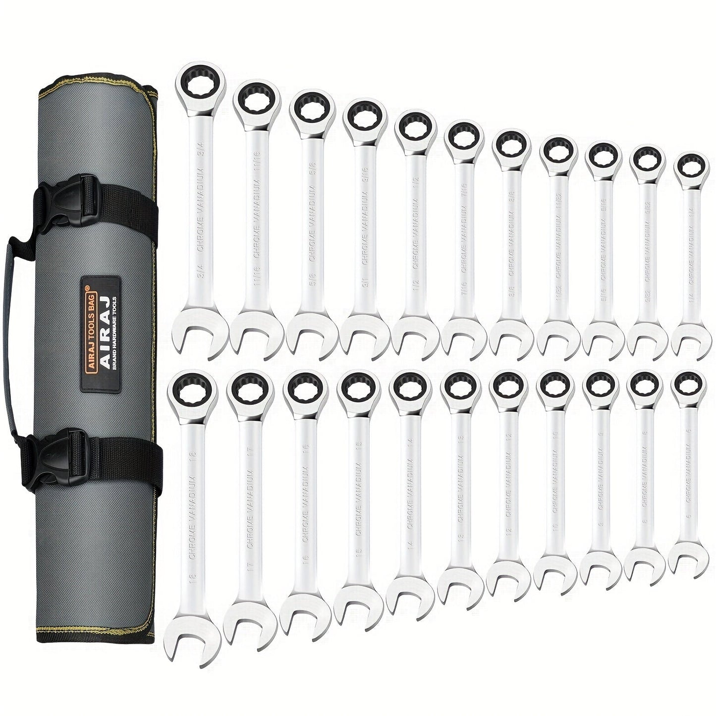 Combination Ratcheting Wrench Set 22pcs SAE & Metric, 1/4"-3/4" & 6-18mm Chrome Vanadium Steel, 72-Tooth Ratchet Wrenches with Oxford Bag